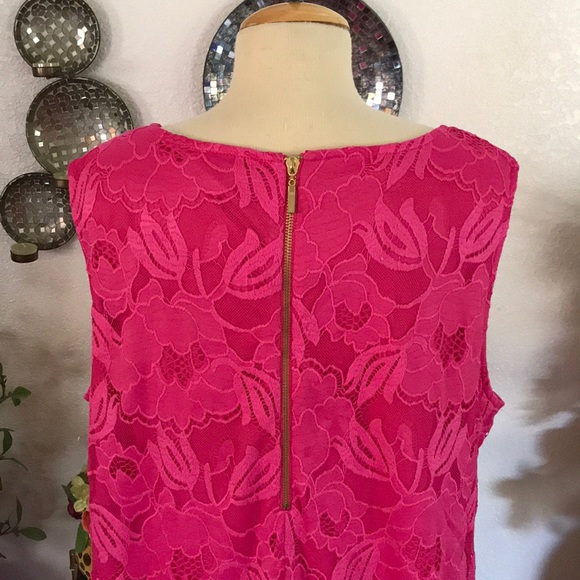 NWOT Ronni Nicole Hot Pink Lace design dress 22W - Picture 4 of 5